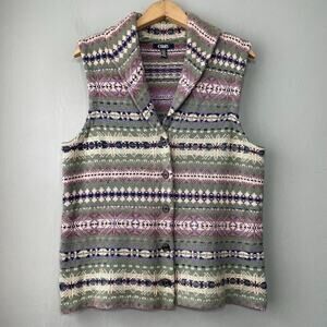 Chaps Shawl Collar Vest Womens Size Large Fair Isle Sweater Cottagecore Nordic